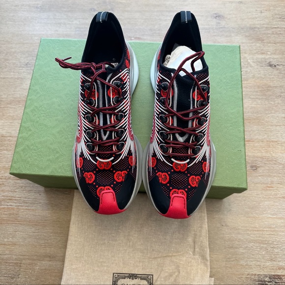 GUCCI Men's GG Technical Knit Run Sneakers Red UK 12 - Picture 3 of 9